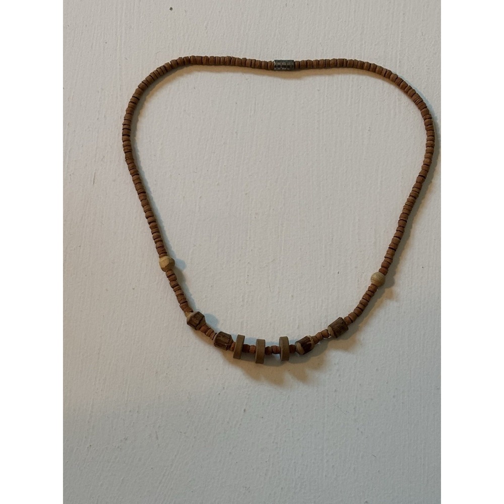 Vintage Boho 70's Or 80's Wooden Bead Necklace 16 Inch